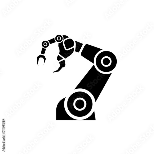 Industrial Robotic Arm Silhouette Icon for Automation and Technology.