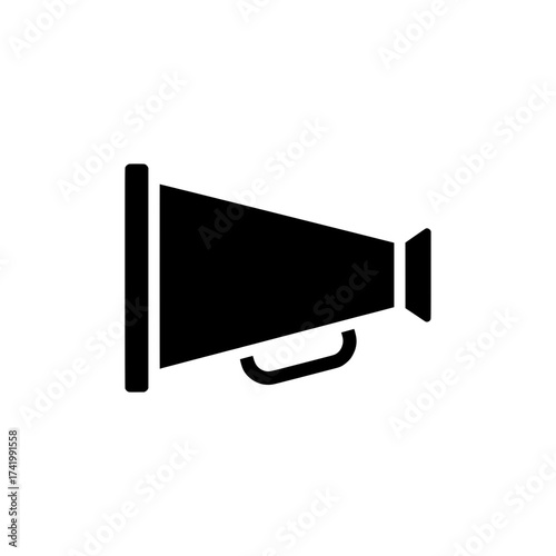 Black megaphone icon on white background communication concept announcement symbol.
