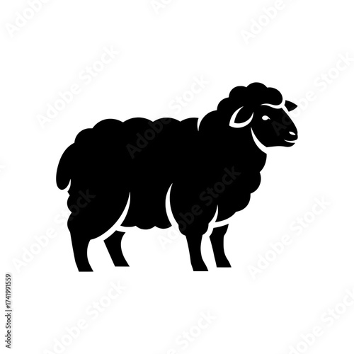 Black silhouette of a domestic sheep standing in profile.