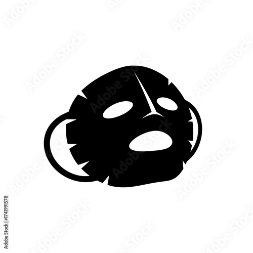 Black silhouette of a facial sheet mask for beauty and skincare routine.