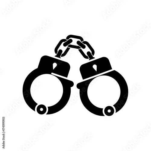 Handcuffs Symbol Illustration Black and White Isolated on White Background.