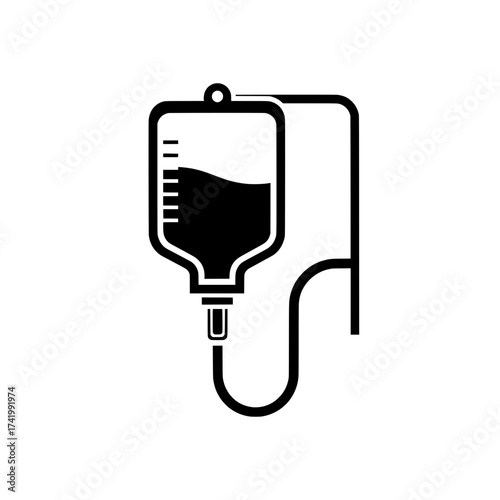 Medical IV drip bag icon healthcare infusion intravenous saline solution.