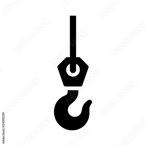 Black crane hook icon isolated on white background.