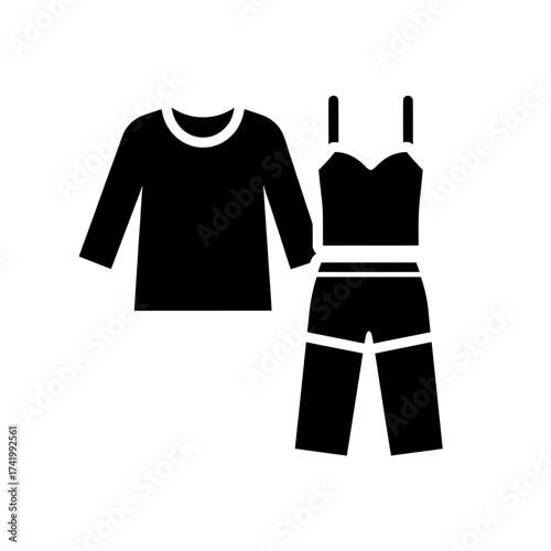 Black and white pajamas set for sleeping and relaxing at home.