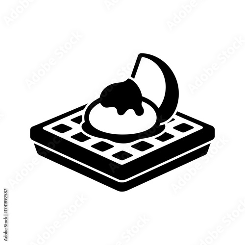 Delicious waffle with cream and syrup a sweet breakfast treat.