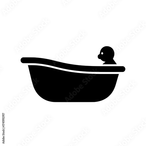 Baby taking a bath in a bathtub black and white illustration.