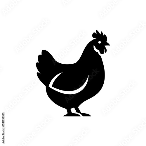 Black silhouette of a chicken a farm animal isolated on white background 1.