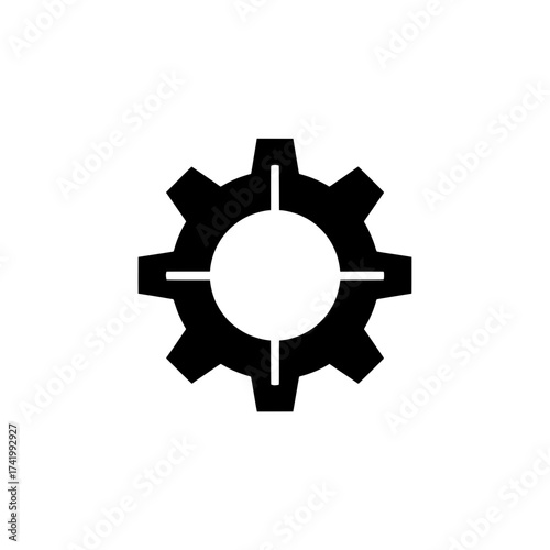 Gear icon black and white simple settings cogwheel mechanical isolated on white background.