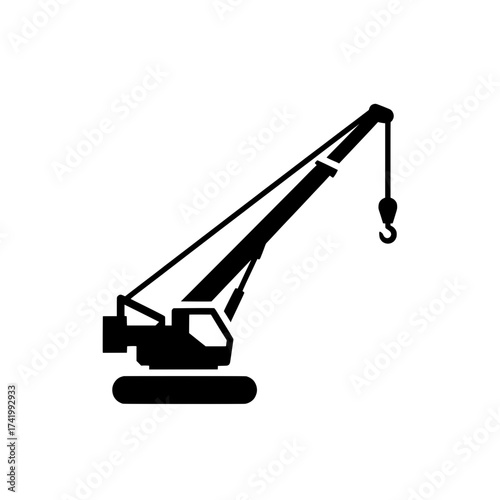 Mobile crane lifting heavy objects construction equipment black silhouette.
