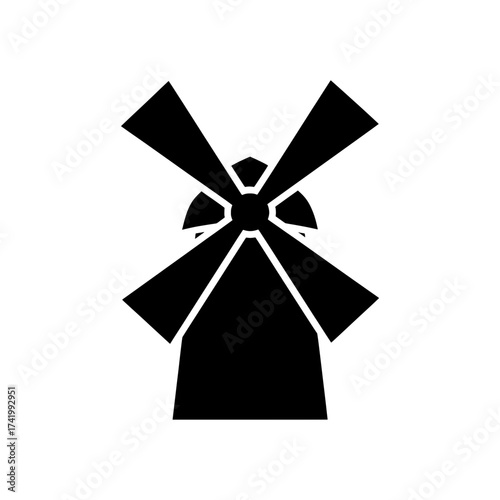 Windmill icon illustration black and white simple design isolated on white background.