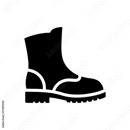 Black boot silhouette isolated on white background footwear illustration.