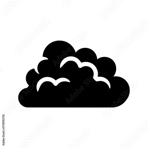 Cloud illustration of a fluffy cumulus cloud in black and white simple design.