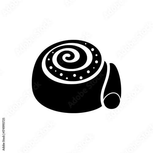 Black and white illustration of a cinnamon roll a delicious pastry.