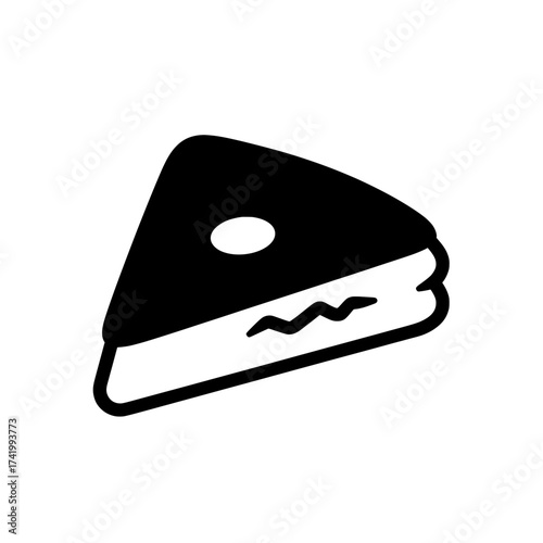 Black and white illustration of a triangular cake slice with a hole in the middle.