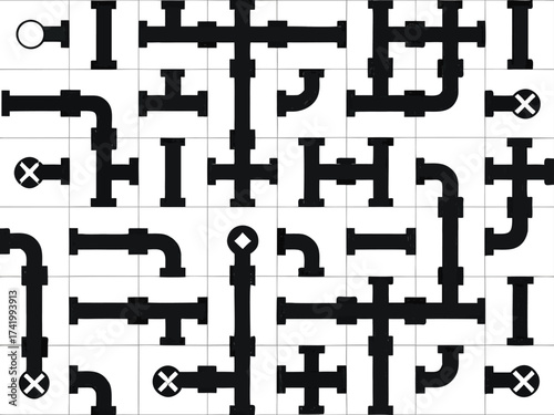 Pipe puzzle game illustrated on white

