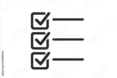 Checklist icon for task management. To-do list symbol. Survey form with checkmarks. Vector illustration for project planning, scheduling, and organization. Completion concept.