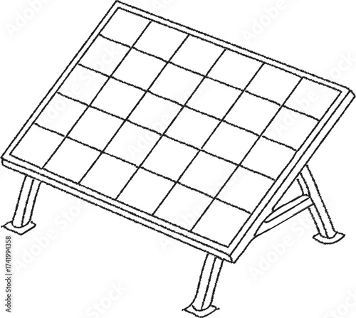 Tilted solar panel on support legs