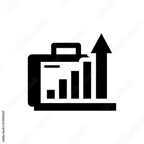 Business growth and financial success represented by a briefcase and rising graph.