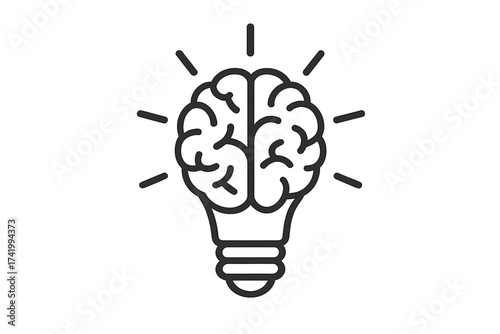 Brain light bulb icon. Idea, innovation, creativity concept. Smart solution. Mind, intelligence, thinking symbol. Inspiration and brainstorming. Psychology and knowledge power.