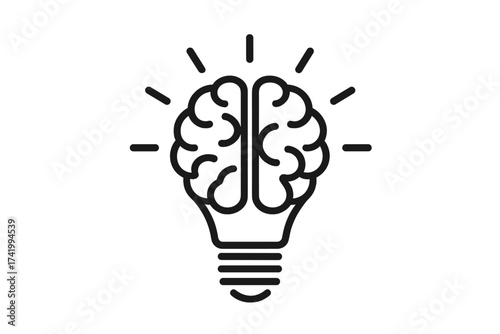 Brain in lightbulb icon. Metaphor for creativity, innovation, new ideas. Concept for brainstorming, problem solving, intelligence, learning, smart solutions. Genius mind.