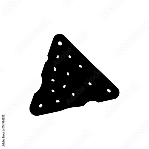 Black tortilla chip with holes isolated on white background.