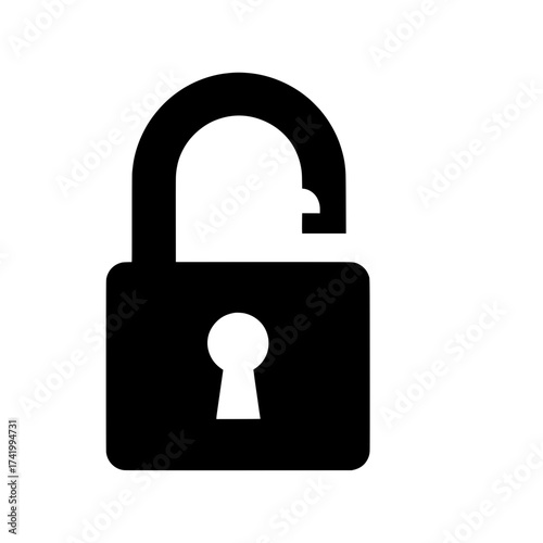 Open padlock icon security and protection symbol unlocked access safety concept.