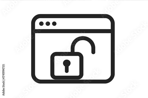 Http open padlock on browser icon. Insecure connection, unsafe website. Cybersecurity risk, data breach, phishing threat concept. Unlocked lock for privacy and safety warning.
