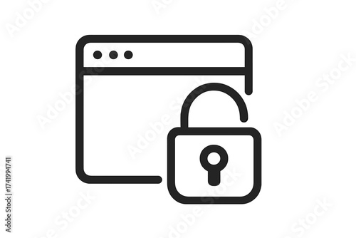 Http open padlock on browser icon. Internet security risk symbol. Concept of data breach, unsafe browsing, cybersecurity vulnerability. Unsecured connection. Line art vector.