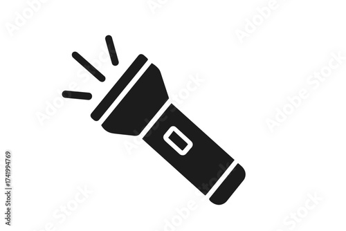 Flashlight icon. Electric torch glyph symbol. Simple flat vector illustration. Portable pocket lamp with light beam for emergency, camping or outdoor. Search and explore concept.