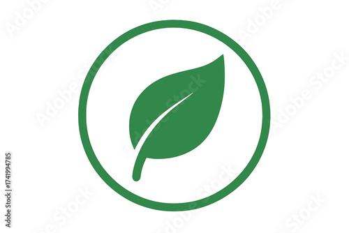 Ecology symbol with leaf in circle. Green vector icon for natural, organic, bio, and vegan products. Logo for sustainability, environment, and conservation. Eco friendly sign.