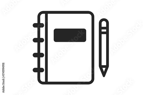 Notebook and pencil icon vector. Concept of writing, education, and business. Office supplies for notes. Diary, journal, or sketchbook symbol. School and study line art design.