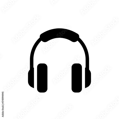 Headphones icon black color on white background music and audio concept.