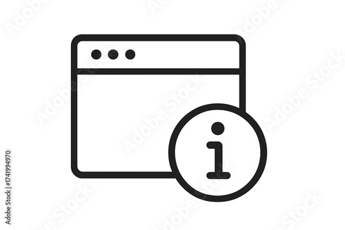 Web browser information icon. Vector concept for online help, support, user guide, and FAQ. Website page data, internet details, and info symbol. Line illustration.