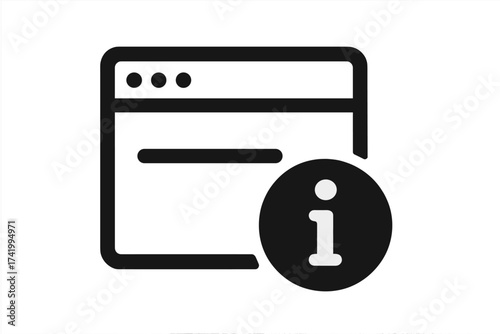 Web browser with information mark icon. Online info, help and support symbol. Website page with details. FAQ, guide and user manual concept. Vector illustration for UI and UX.