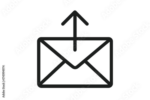 Send mail icon. Envelope with arrow up. Outgoing message symbol. Email communication pictogram. Post letter sign. Upload document concept. Correspondence, newsletter vector.