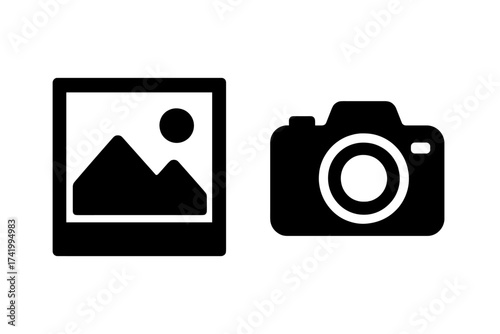 Camera and photo icon set. Photography symbol collection. Digital picture and dslr camera sign for web and app. Vector graphic illustration silhouette. Simple flat design.