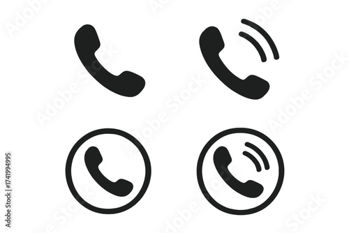 Phone icon set vector. Telephone call symbol collection. Ringing and static handset for contact us page. Communication pictogram for web, app, support, and hotline.