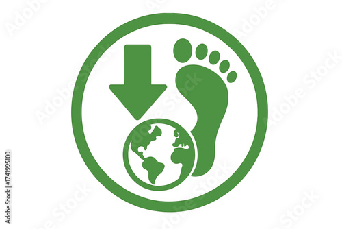 Reduce carbon footprint vector icon. CO2 gas emissions reduction symbol. Eco friendly, sustainable living. Climate change awareness sign. Net zero & go green ecology concept.