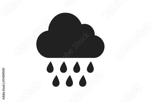 Rain icon glyph. Weather symbol with cloud and raindrops. Heavy rain, storm, shower concept. Simple flat vector illustration for forecast app ui. Meteorology sign design.