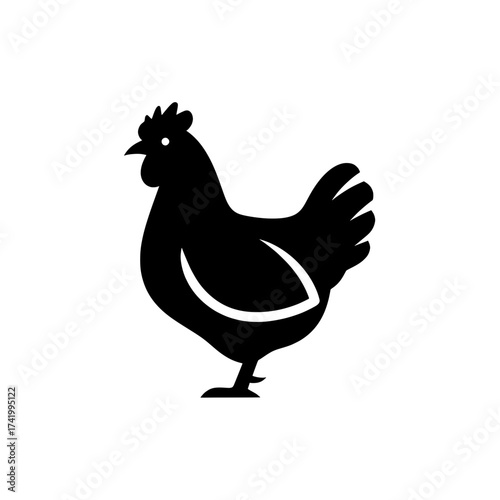 Black silhouette of a chicken a farm animal isolated on white background.