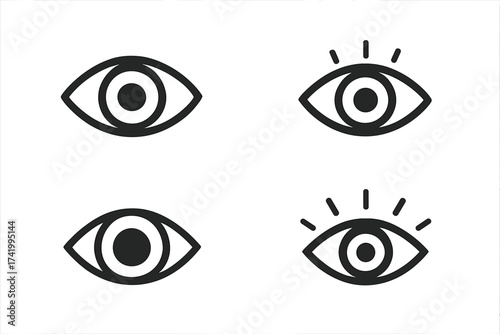 Set of eye icons with eyesight symbol. Vector illustration of eyesight and eye vision concept. Black eye icons with transparent background in ordered set. Vision, awareness, observation design.