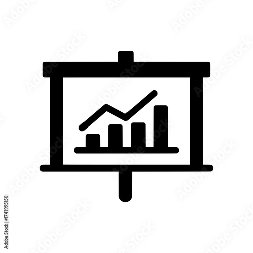 Presentation board icon with graph showing business growth and success.