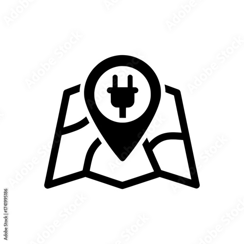 Electric vehicle charging station location map icon symbol design.