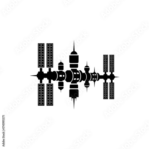 Fototapeta Naklejka Na Ścianę i Meble -  Space station illustration black and white isolated on white background.