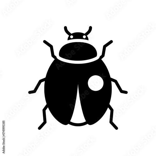 Black ladybug insect with white spot on the back.