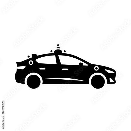 Black police car icon with lights on the roof and wheels.