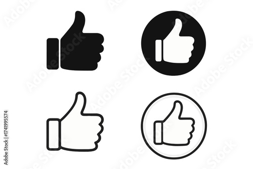 Thumb up like appreciated icon set, vector illustration with transparent background, social media symbols, positive feedback, approval, vote, hand gesture, minimalist design