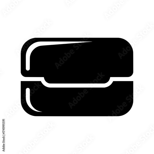 Black lunch box with rounded corners and a lid.