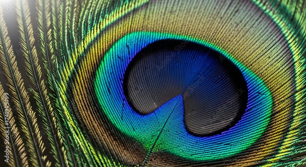 Obraz premium Vibrant Iridescent Peacock Feather Macro Photography Detail.