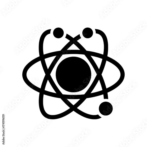 Atom symbol illustration science and technology concept black and white.